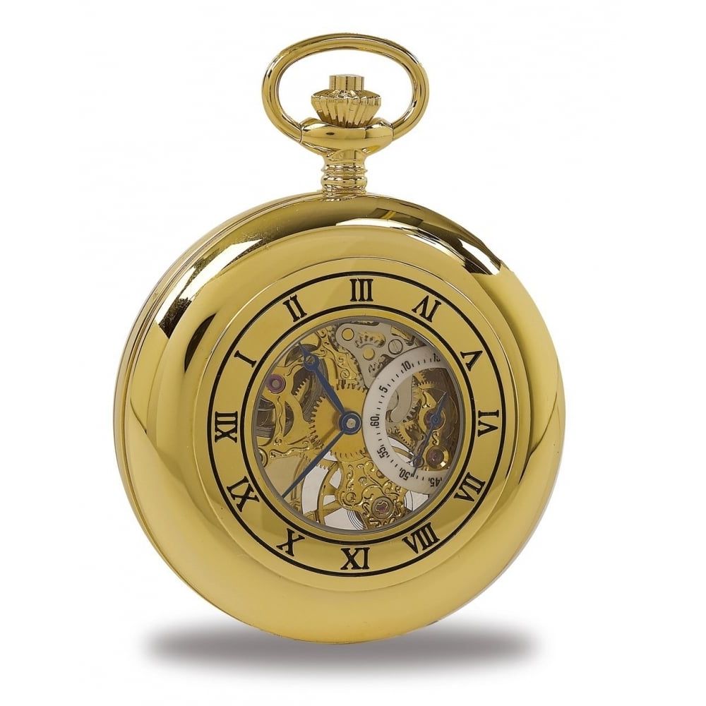 Double Half Hunter Gold Mechanical Heartbeat Pocket Watch PW44