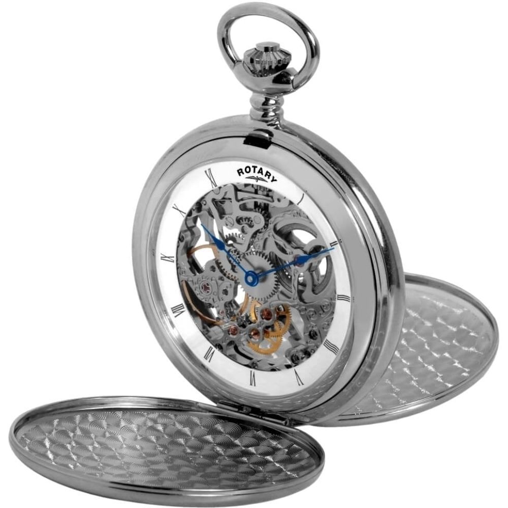 rotary skeleton pocket watch