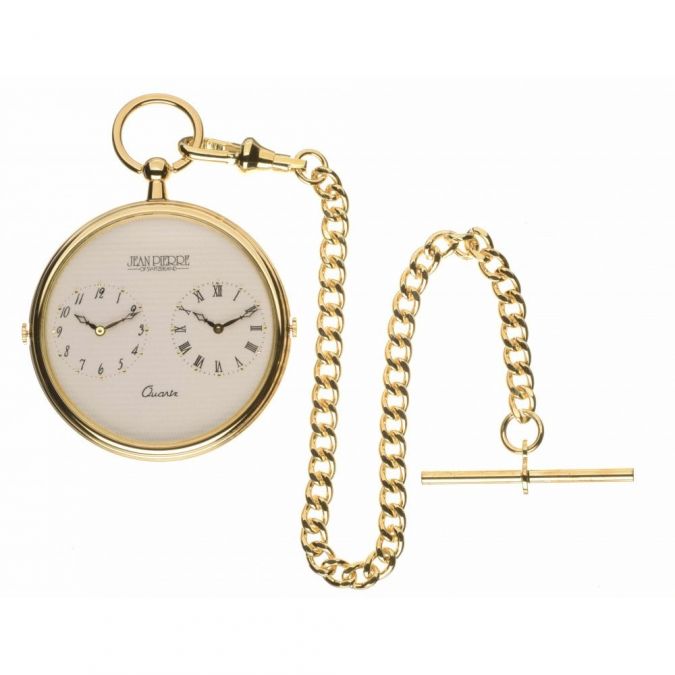 Slim Gold Plated Quartz Dual Time Pocket Watch