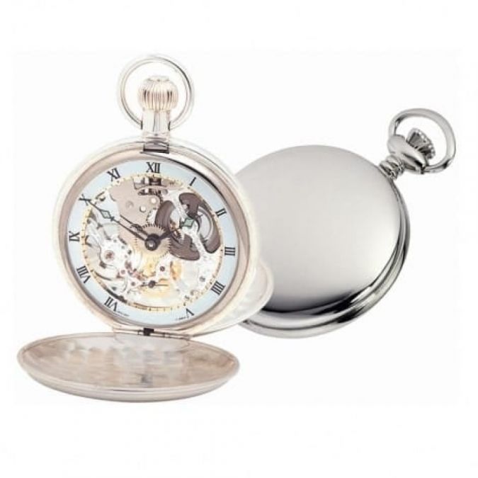 Silver pocket watch store and chain