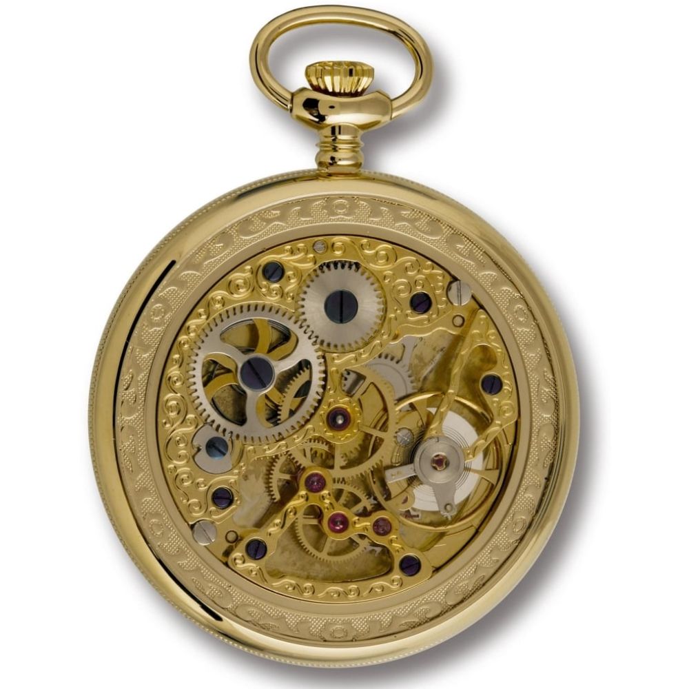 Gold Plated Skeleton Open Face Mechanical Pocket Watch PW88 ...